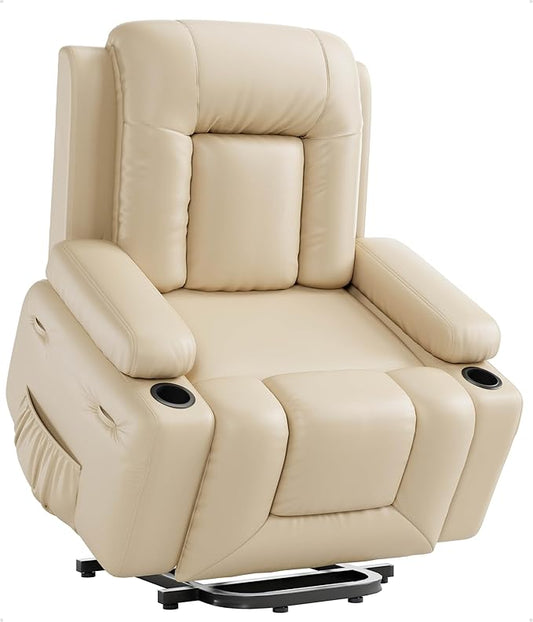 GarveeHome Power Lift Recliner Chair - Heat and Massage, Faux PU Electric Lift Recliner for Elderly & Mobility Impaired, Adjustable Back and Legs, Heavy Duty Lift Chair for Seniors