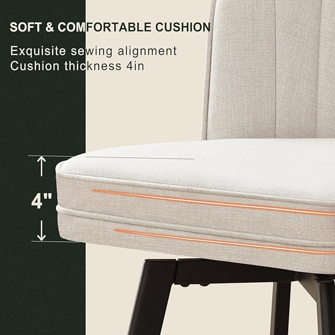 Swivel Counter Height Bar Stools Set of 4, 30'' Modern Barstools with Backs and Metal Legs, Upholstered Bar Chairs, Beige, Fabric Stools for Kitchen Island Chairs