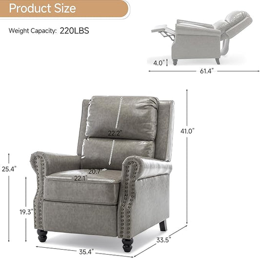 Lumibee Pushback Recliner Chair,Upholstered Wingback Chair for Small Spaces,2 Set of PU Leather Armchair for Living Room,Single Sofa Accent Chair Reading Seat for Balcony,Bedroom-Gray