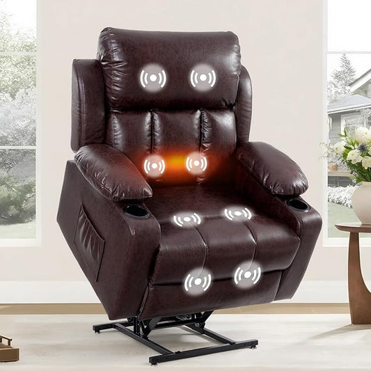 FLEXISPOT XL31-XL Oversized Power Lift Recliner Chair for Elderly, 27.4" Extra Wide Lay Flat Lift Chair with Massage & Heat, Dual Motor Electric Reclining Sofa for Big and Tall(Oversized, Pecan)