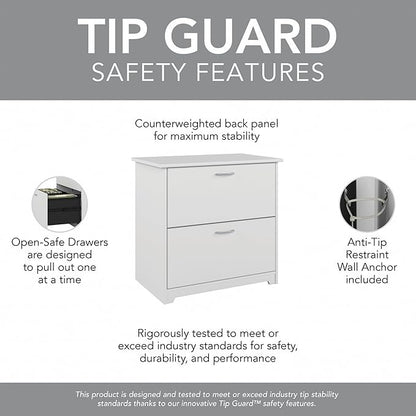 Bush Furniture Cabot 2 Drawer Lateral File Cabinet in White, Home Office Chest for Letter, Legal, and A4-size Document Storage