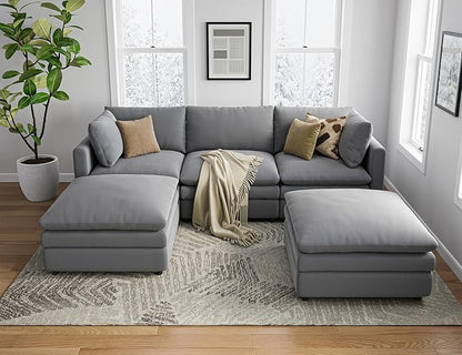 Sectional Couches for Living Room U Shaped Cloud Couch with Ottoman Deep Plush 5 Seats Sofa Modern Sofa for Apartment