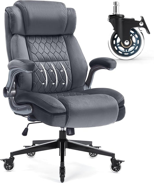 Large High Back Office Chair with Flip Arms- Executive Desk Chair with Locking Wheels, Adjustable Lumbar Support, Ergonomic Breathable Fabric Computer Chair Prevents Cats Scratching