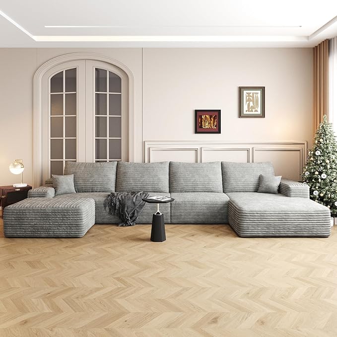 135.4" Oversized Cloud Modular Sectional Sofa, U-Shaped Couches with Ottoman for Living Room, Deep Seat Boneless Couch, 1600lb Weight Capacity, No Assembly Required (Grey, Right Facing Chaise)