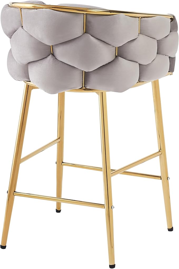 Christopher Knight Home Barrel Counter Stools,Velvet Counter Height Barstools, Modern Luxury Makeup Stool Upholstered Chairs with Gold Legs(Set of 2),Gray