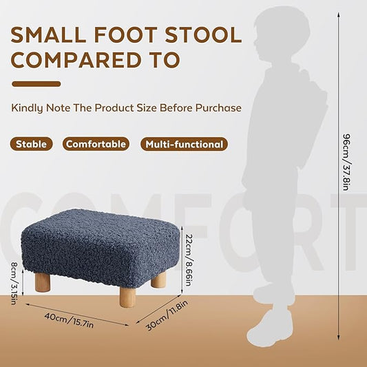Small Foot Stool Ottoman, Sherpa Footstool Ottoman Foot Rest for Couch, Rectangle Footstools and Ottomans Small for Living Room, Entryway and Bedroom (Navy Blue)