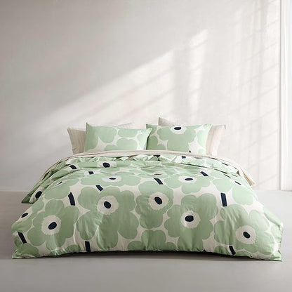 Marimekko - Full/Queen Duvet Cover Set, Super Soft Organic Bedding with Matching Shams, Floral Bedding Essentials, Oeko-Tex Certified (Unikko Green, Full/Queen)