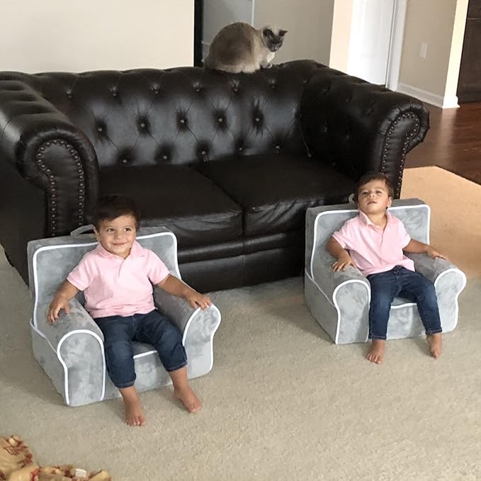 DIBSIES Personalized Creative Wonders Toddler Chair - Ages 1.5 to 4 Years Old (Gray with White Piping)