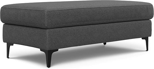 SIMPLIHOME Ava Large Rectangular Ottoman in 100% Recycled Polyester Tightly Woven Performance Fabric, Pebble Grey, 48-inches Wide, Multipurpose Table or Footrest Ottoman, Assembled, for Living Room