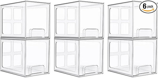 Vtopmart 6 pack Stackable Storage Drawers, 6.6''Tall Acrylic Bathroom Makeup Organizers,Clear Plastic Drawers For Vanity, Undersink, Kitchen Cabinet,Pantry Organization and Storage