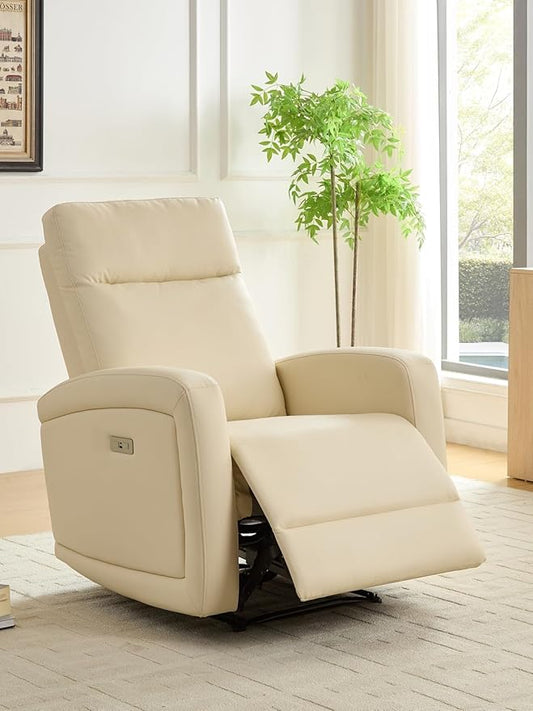 Leather Recliner Chair,Power Recliner Chair with Power Headrest Type-C Charger for Adult, Electric Recliner Sofa for Living Room & RV, White