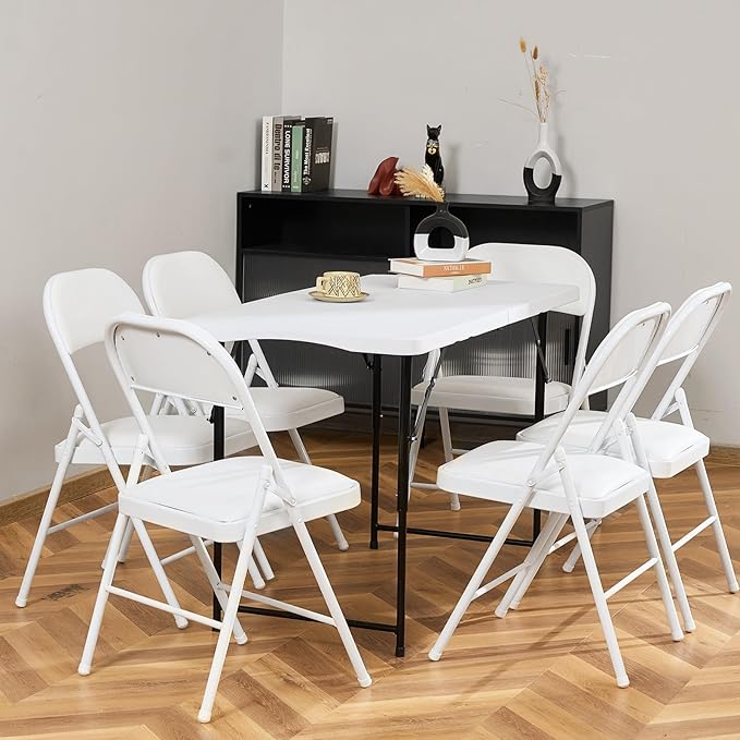 90 Pack Folding Chairs with Padded Seats, Padded Folding Chair with Steel Frame for Events Home Office, Pu Leather Folding Chair White