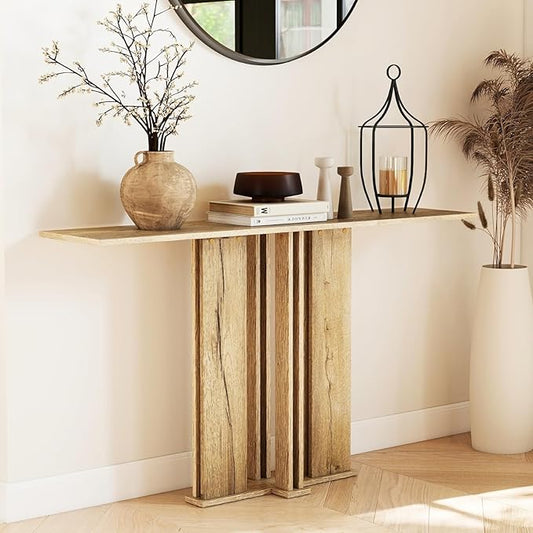 HEAH-YO 51" Console Table, Rustic Wood Entryway Table, T-Shape Narrow Sofa Tables Behind Couch for Hallway, Entrance, Foyer, Living Room, Rustic Natural