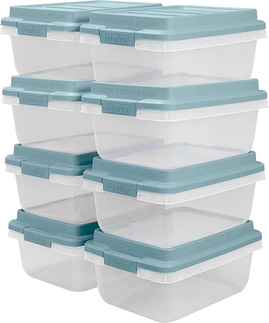 Hefty HI-RISE 18 Qt Plastic Storage Bins with Lids, 8 Pack Clear Stackable Containers with Secure Latching Handles, Under Bed Storage Boxes for Clothes, Shoes, Toys, Closet Organization