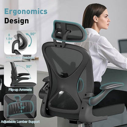 ZZH Ergonomic Office Chair Set of 10 with Adjustable Lumbar Support and Headrest, Mesh Home Office Desk Chair with Wheels and Flip-up Arms, Black