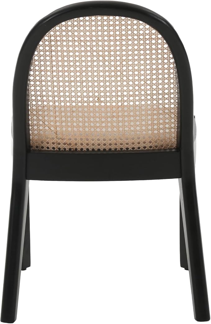 Rattan Dining Chairs Set of 4, Modern Dining Room Chairs with Cane Back Comfy Accent Kitchen Chair Upholstered Linen Fabric Chair for Restaurant/Living Room, Grey