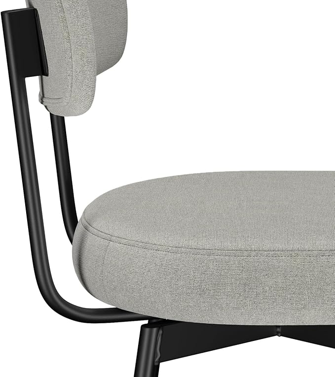 SIMPLIHOME Giselle Counter Stools (Set of 2) - 24 Inch Seat Height Swivel Upholstered Metal Kitchen Stools in Light Grey Polyester Linen, Contemporary Modern Seating with Padded Seat and Backrest