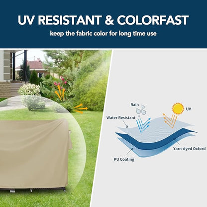 Easy-Going Rectangle Patio Furniture Cover Waterproof Outdoor Dining Table and Chair Cover Anti-UV Outside Sectional Sofa Set Covers (90"L x 64"W x 28"H, Camel)