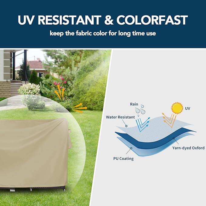 Easy-Going Square Patio Furniture Cover Waterproof Outdoor Dining Table and Chair Cover Anti-UV Outside Sectional Sofa Set Covers (126"L x 126"W x 32"H, Camel)