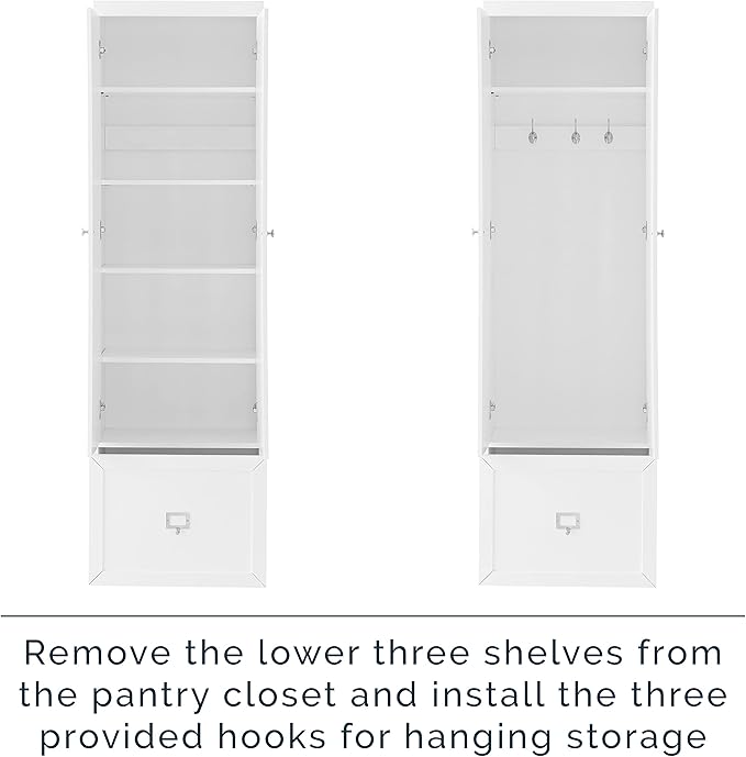 Crosley Furniture Harper 3-Piece Hall Tree and Storage Cabinet Set with Entryway Bench and Hooks for Hanging, White