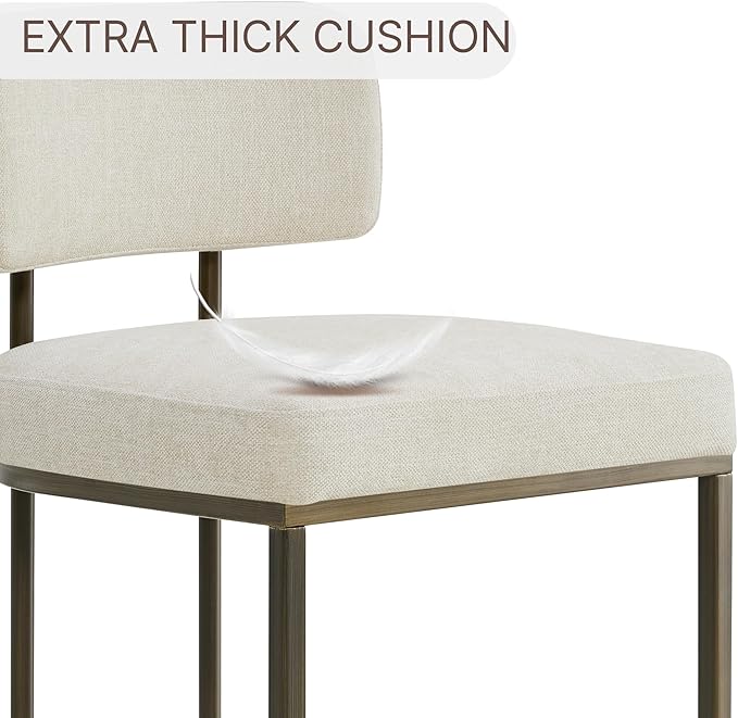 26" H Counter Height Bar Stools Set of 4, Modern Linen Fabric Upholstered Barstools with Backrest for Kitchen Island, Gold Metal Frames, Linen