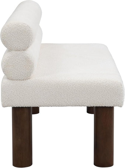 Christopher Knight Home Wally Boucle Upholstered Dining Bench, Modern Large Dining Room Chair, Entryway Ottoman Bench, Bedroom End of Bed Seating, Armless Desing and Wooden Frame, Milky White+Brown