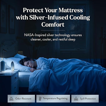 Miracle Made Mattress Protector – Silver-Infused Cotton Fabric – Water-Resistant, Thermoregulating Cover for Sensitive Skin – Compatible with 3-Temperature Zone Comforter, King, White
