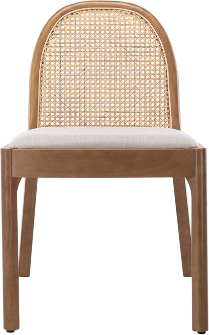Upholstered Wooden Dining Chairs Set of 6, Farmhouse Kitchen & Dining Room Chairs with Cane Back, Accent Dining Table Chairs Beige Linen Seat for Kitchen/Restaurant/Living Room, Beige
