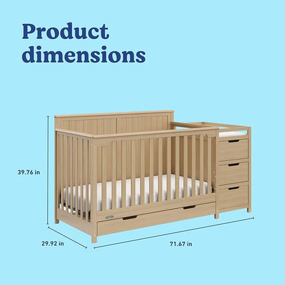 Graco Hadley 5-in-1 Convertible Crib & Changer (Driftwood) – GREENGUARD Gold Certified, Fits Standard Crib Mattress, Converts to Toddler Bed and Full Bed, 4 Adjustable Mattress Heights
