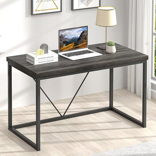 FOLUBAN Home Office Desk, Industrial Vintage Computer Desks, Rustic Wood and Metal Study Writing Table, Simple Work Gaming PC Desk for Bedroom Living Room, Dark Gray 47 Inch