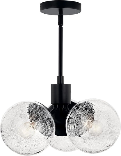 KICHLER Silvarious 3-Light Convertible Pendant, Soft Modern Light with Clear Crackled Glass in Black, for Hallway, Dining Nook, Bedroom or Kitchen (9.5" x 16.5"), 52700BK