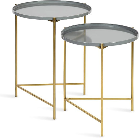 Kate and Laurel Ulani Modern Nesting Side Table, Set of 2, Gray and Gold, Sophisticated Glam End Tables for Storage and Display