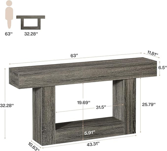 Tribesigns 63-Inch Long Console Table, 2-Tier Entryway Table Sofa Table with Storage, Farmhouse Wood Behind Couch Table for Living Room, Hallway, Rustic Gray