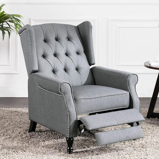 Pushback Recliner Chair, Modern Accent Arm Chair, Fabric Wingback Chair for Living Room Bedroom, Grey