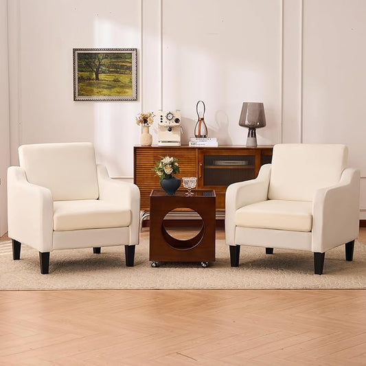 Accent Chairs Set of 2 for Living Room, Modern Velvet Living Room Chairs with Wide Backrest, Upholstered Comfy Chair with Cushion, Oversized Sofa Chair with Wood Legs, Single Armchair, Beige