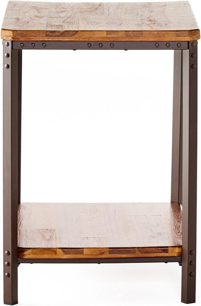 Christopher Knight Home Ronan Wood Rustic Metal End Table, Mahogany, 24.80 inches high x 24.40 inches wide x 17.70 inches deep, Sandblasted Teak