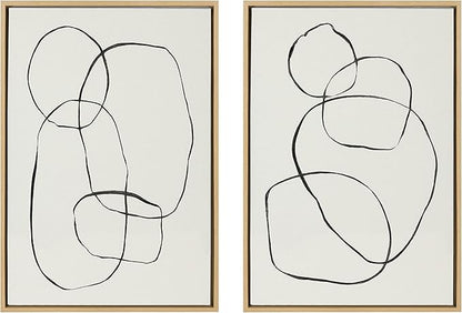 Kate and Laurel Sylvie Modern Circles and Going in Circles Framed Linen Textured Canvas Wall Art Set by Teju Reval of SnazzyHues, 2 Piece 23x33 Natural, Decorative Abstract Art Prints for Wall