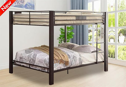 Higher Quality & Stronger Heavy Duty Steel Black Bunk Bed Queen Over Queen Size Bunkbed, Thickened More Stable Safer Metal Bunk Bed (Easier to Assemble)