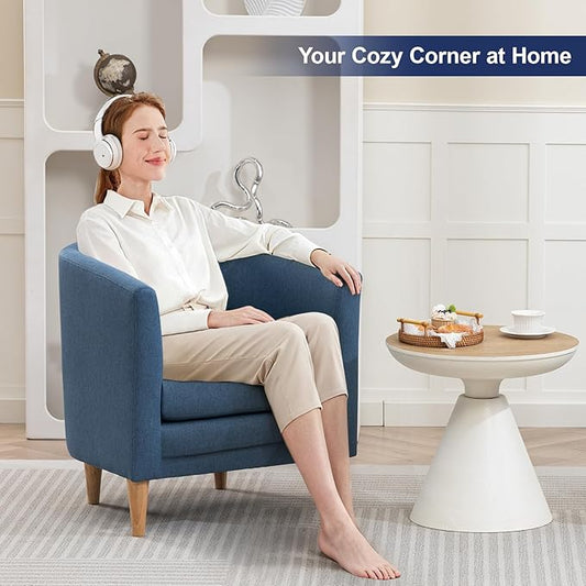Accent Barrel Chairs Set of 2, Modern Comfy Living Room Chairs with Armrest Small Reading Chair with Cozy Soft Padded for Bedroom Reception Room Cafe, Blue