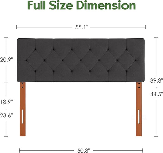 Upholstered Full Headboard, Full Size Headboard Only for Bed Frame from 42”-55”, Adjustable Height Full headboard with Durable Wood Legs, Fabric Bed Headboard in Modern Button Design, Dark Grey