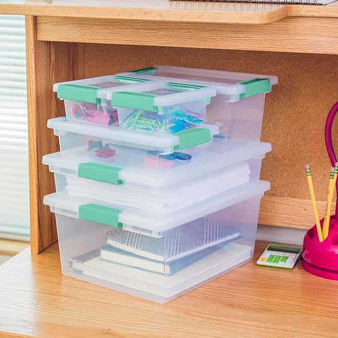 Sterilite Medium Clip Latch Lid Storage Container Tote, 12 Pack, and Small Clip Latch Lid Storage Container Tote, 12 Pack for Home Organization
