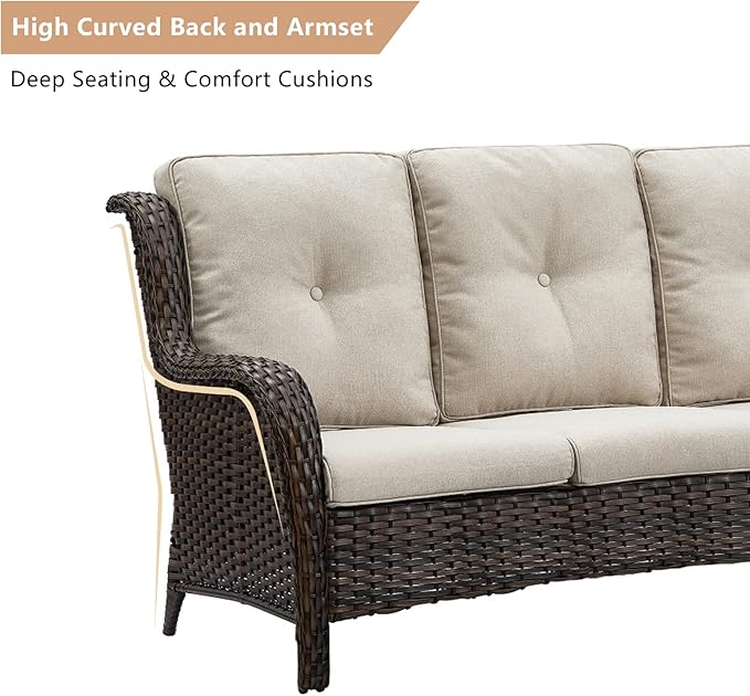 HUMMUH 6 Piece Patio Furniture Set PE Wicker Rattan 3-Seat Outdoor Sectional Sofa with Love Seats,Patio Swivel Chairs,Ottomans Conversation Sets for Garden, Poolside, Backyard