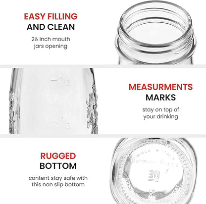 Bormioli Rocco Quattro Stagioni Bottle (Set of 12), Embossed Glass Jars with Twist Top Lid, Ideal for Canning, Dry Storage, Gift Ideas - 6.75 Oz. Glass Bottles, Dishwasher Safe - Made in Italy