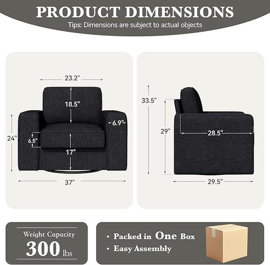 360 Rotation Swivel Accent Chair, FSC Certified 36'' Width Extra Wide Mid-Century Modern Armchair 1 pcs for Living Room, Bedroom, Office, Black