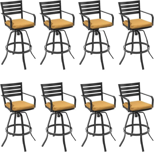 Pellebant 29.5" Outdoor Bar Stools Set of 8, Aluminum Swivel Patio Bar Height Stools with Footrest & Backrest,Rust-Proof Patio Stool Chairs for Deck Lawn Garden,Teak