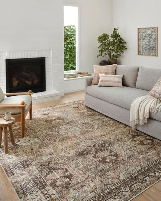 Loloi Amber Lewis Billie Collection, Clay & Sage 7'-6" x 9'-6" Area Rug – Antique & Distressed Accent Rugs for Living Room, Bedroom, Entryway & Hallway, No Shed High Traffic Area Home Decor Rug