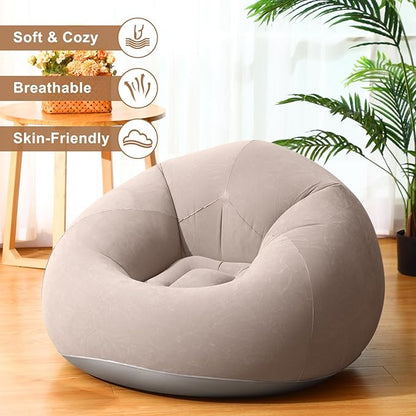 Realspring 6 Pcs Bean Bag Chairs for Adults Inflatable Chairs with Electric Air Pump,Blow up Couch Folding Portable Inflatable Couch Lazy Sofa for Reading Living Room Camping (Coffee,Blue,Red)