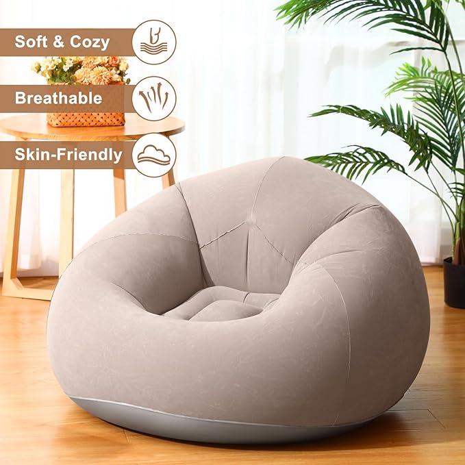 Realspring 12 Pcs Bean Bag Chairs for Adults Inflatable Chairs with Electric Air Pump,Blow up Couch Folding Portable Inflatable Couch Lazy Sofa for Reading Living Room Camping (Coffee)