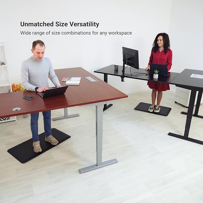 Progressive Desk Stand Up Height Adjustable Standing Desk - L Shaped 85" x 72" Corner Computer Rising Workstation Electric Table - White Frame, Bright Beech Top