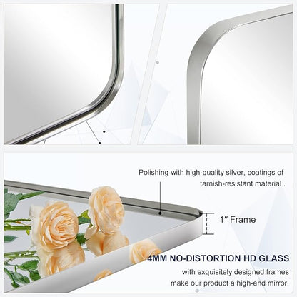 ANDY STAR Chrome Bathroom Mirrors for Over Sink, 24x48 Inch Polished Silver Mirror for Wall, Rectangular Metal Framed Vanity Mirror -Modern Clean Design with Superior Stainless Steel Frame